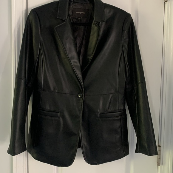 Banana Republic Vegan Leather Blazer jacket black size 6 classic elegant career - Picture 11 of 15